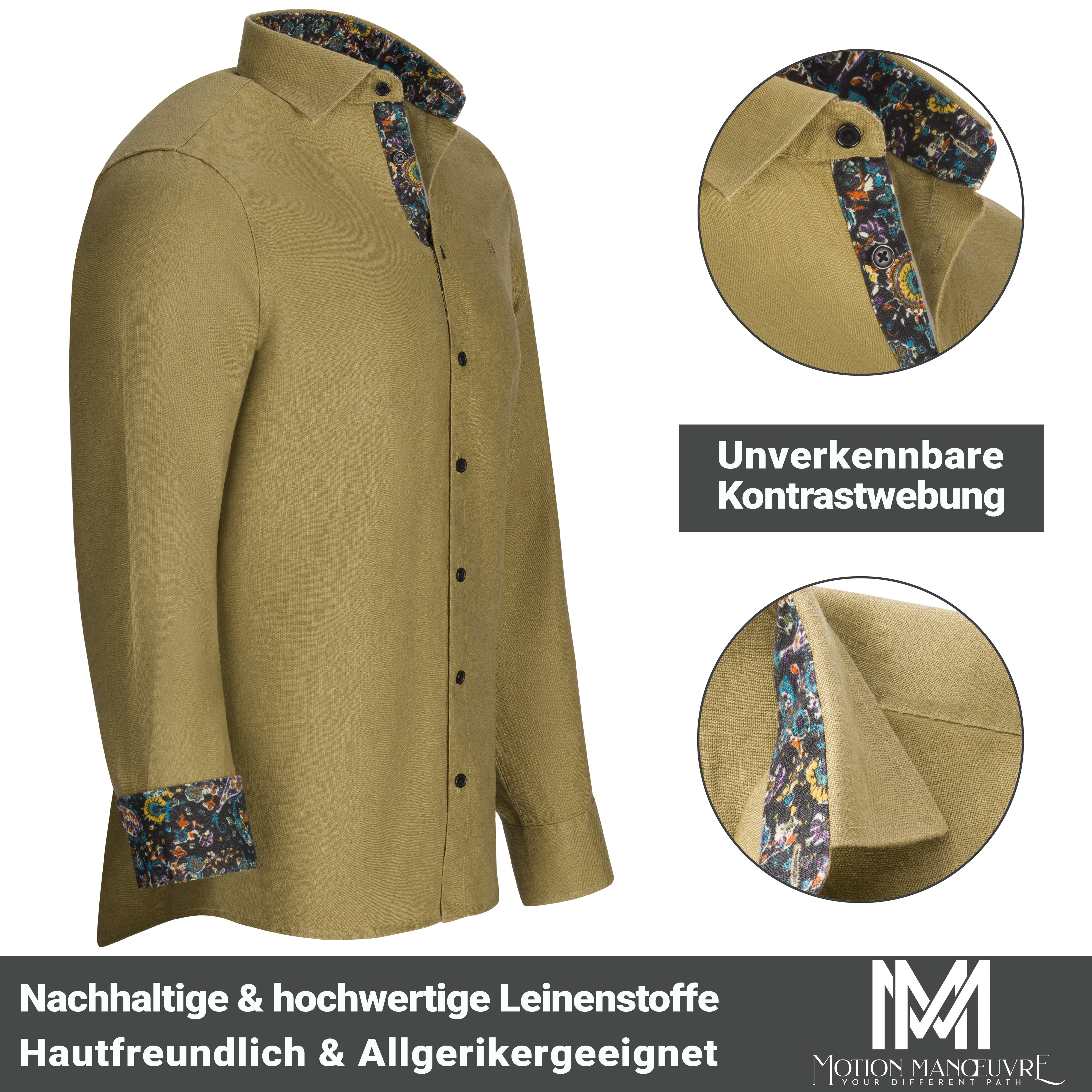 Exklusive Ultimate-Bio-Leinenhemd in olivgrün - Massiv. Markant. Motion.