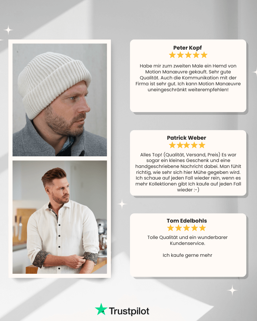 Beanie-Wollmütze schneeweiss getragen von einem Mann mehreren Produktvorteilen